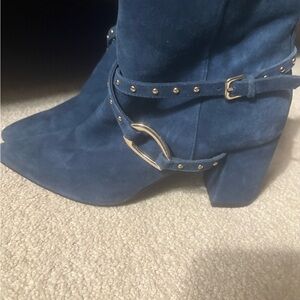 White House Black Market Navy Suede Studded Block Heel Ankle Boots